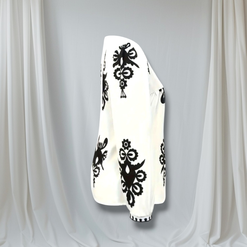 New Bohemian Style White & Black  Top Sz Large - Picture 4 of 5